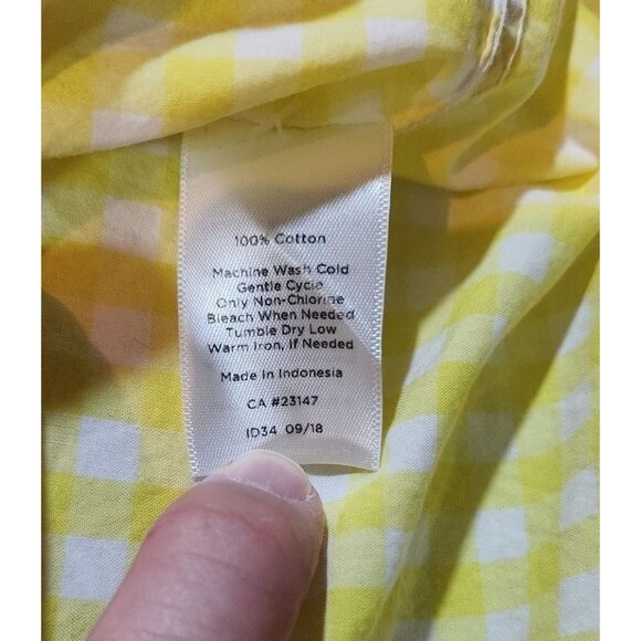 Talbots Womens Yellow Gingham Cotton Blouse L With Button Details & Long Sleeve - Picture 6 of 7